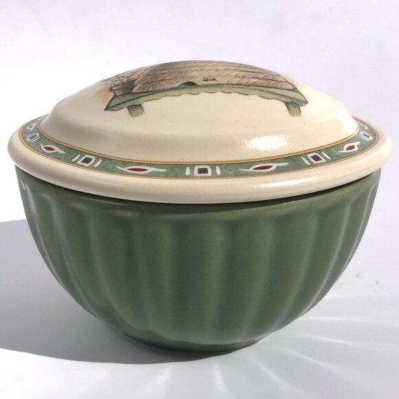 Pfaltzgraff Naturewood Votive Candle Bowl Trinket Dish Lid Beehive Bee Green 592 - Picture 3 of 16